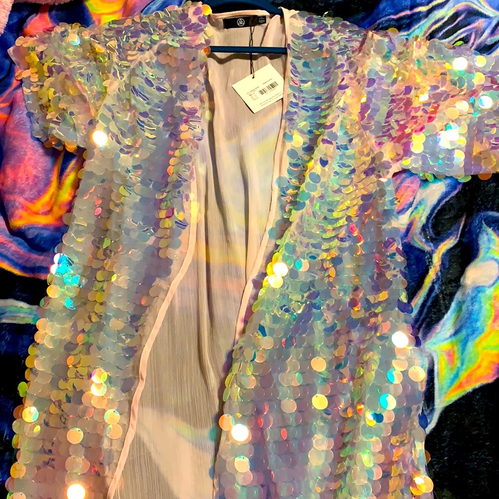 Misguided Iridescent Sequin Kimono